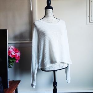 Bright White Waffle Knit Long Sleeve Oversized Slouchy Sweater Top L